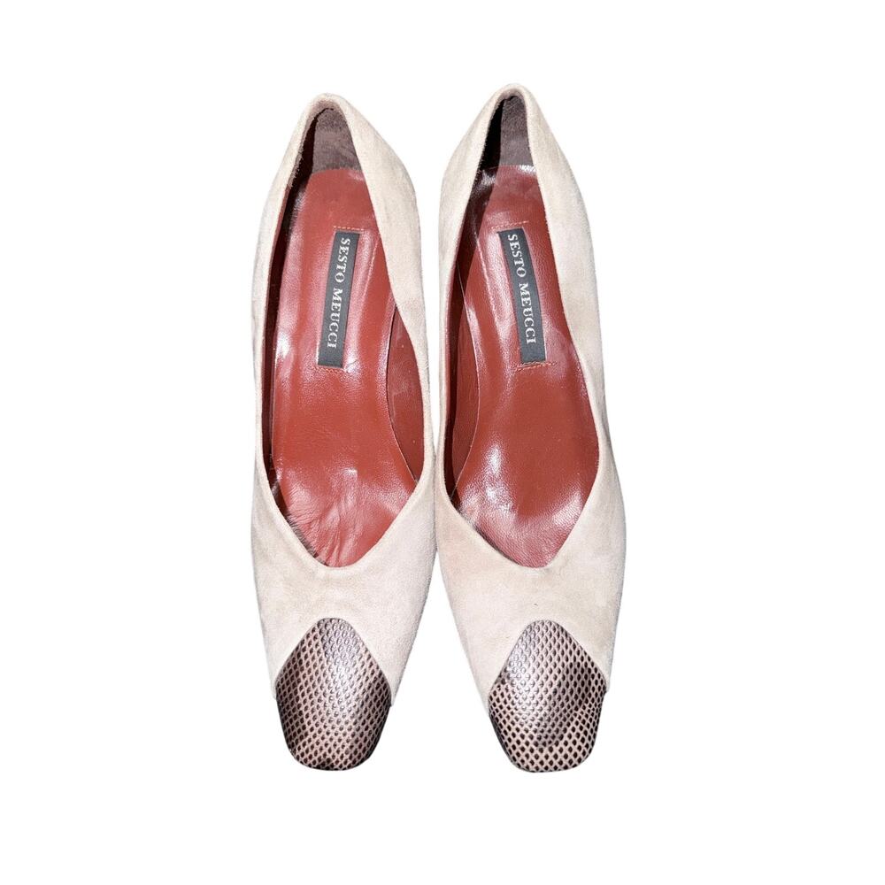 Sesto meucci suede leather pumps made Italy 7.5 colorblock minimalist neutral